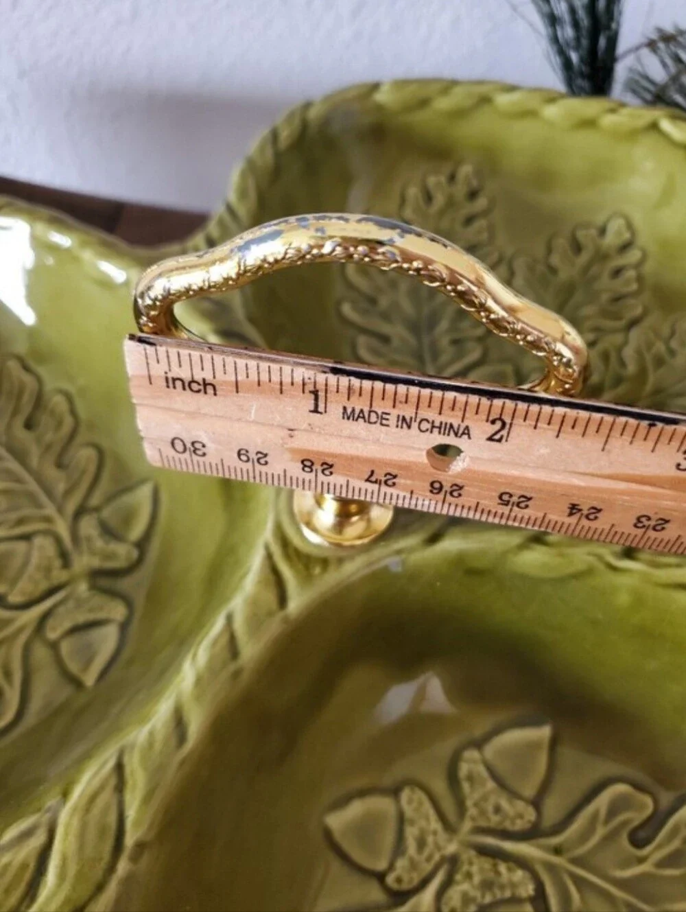 California Pottery Divided Dish Avocado Olive Green Oak Leaf Acorn MCM VTG